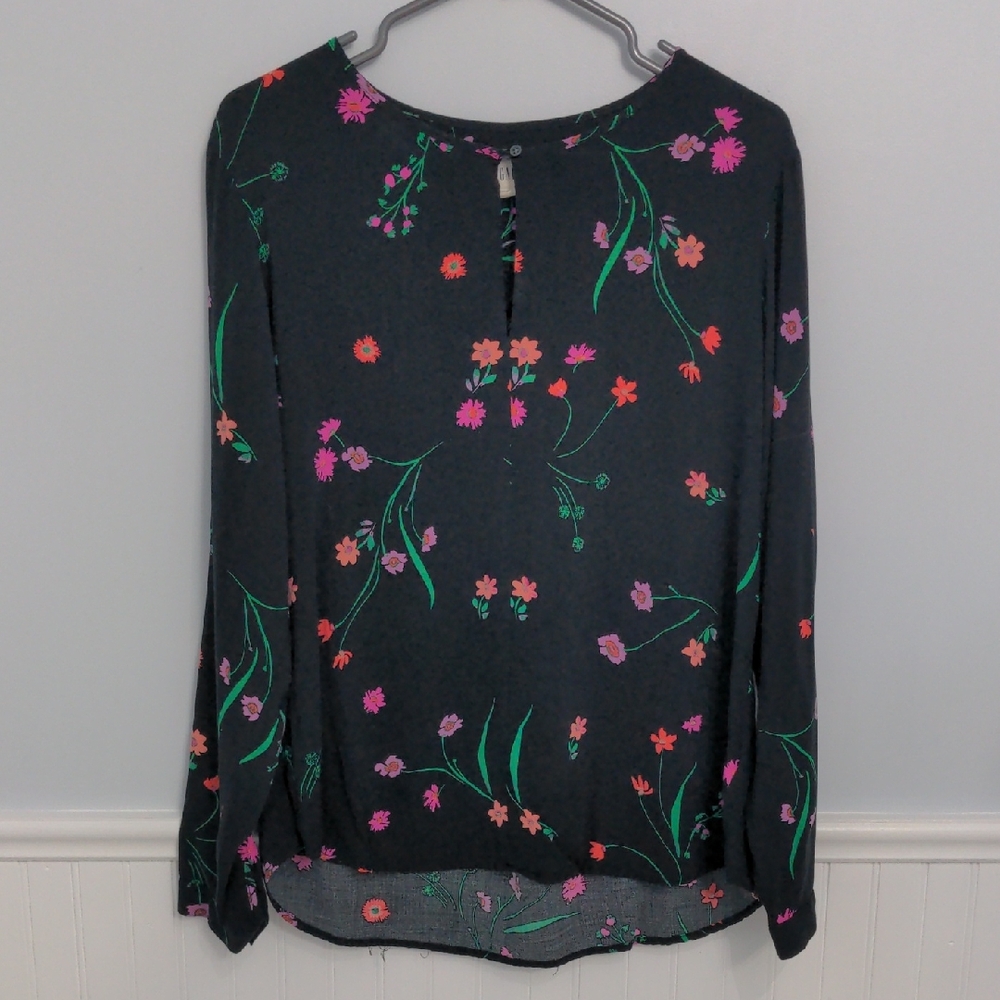 GAP Black Blouse with Colorful Floral Design